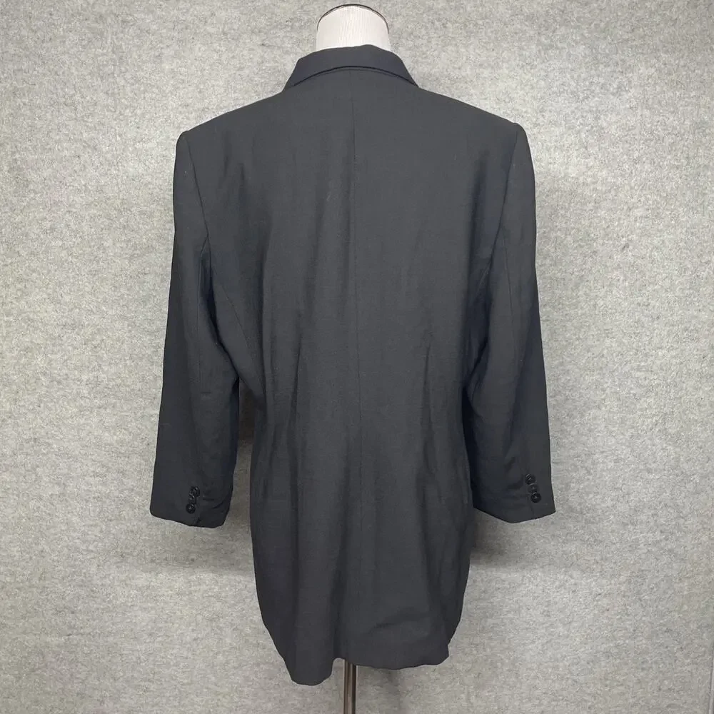 Vtg Nordstrom Blk Worsted Wool Longline Blazer Women 12 USA Made Career Classic